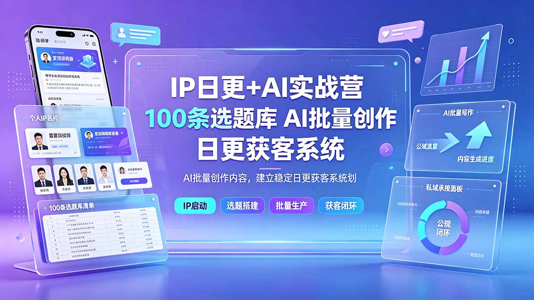 (19353期)IP日更+AI实战营:IP置顶视频制作×100条选题库搭建×10条日更规划,AI批量创作内容,建立稳定日更获客系统-宇文网创