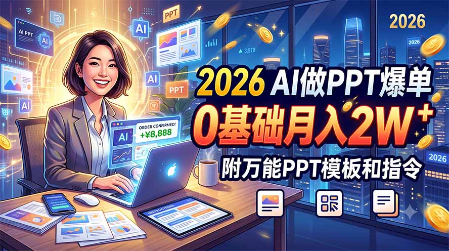 （19284期）2026 AI做PPT爆单，0基础月入2W，附万能PPT模板和指令-宇文网创