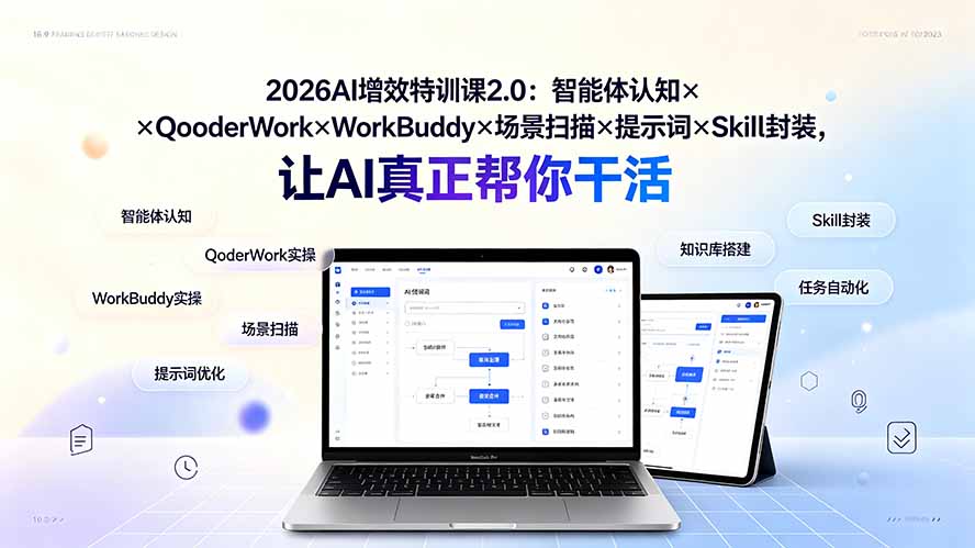 (19368期)2026AI增效特训课2.0:智能体认知×QoderWork×WorkBuddy×场景扫描×提示词×Skill封装,让AI真正帮你干活-宇文网创