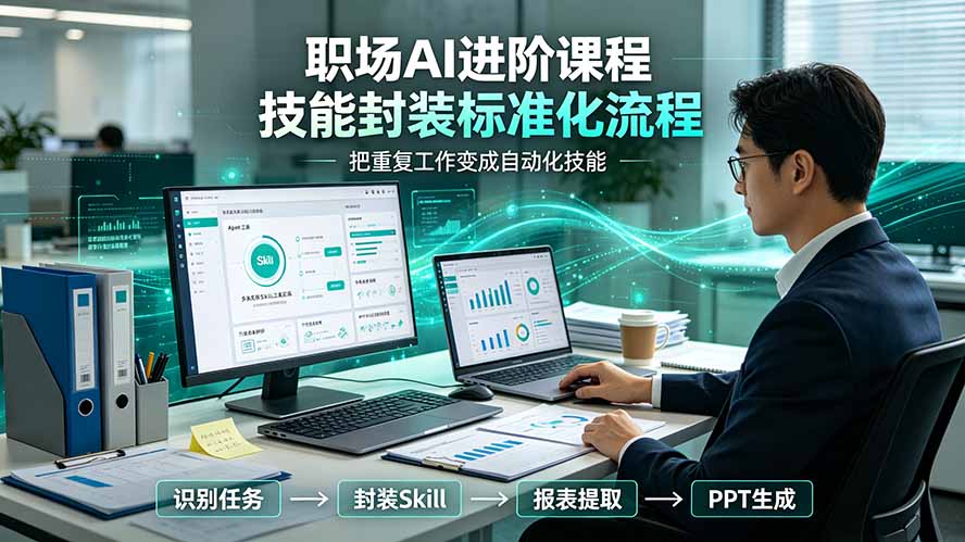 (19369期)职场AI进阶课程;多类实用Skill工具实操,专属技能封装标准化流程,报表行业报告一键提取核心内容-宇文网创