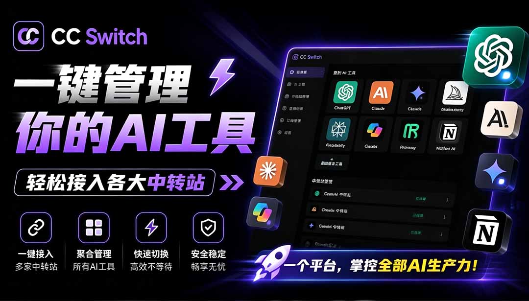 （19335期）一键给Chatgpt、Codex、Claude接入地第三方中转站，CC Switch统一管理你的 AI 编程工具工作流-宇文网创