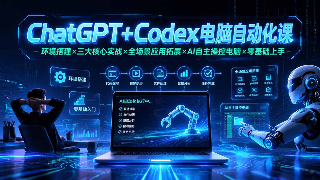 （19583期）ChatGPT+Codex电脑自动化课：环境搭建×三大核心实战×全场景应用拓展×AI自主操控电脑×零基础上手-宇文网创