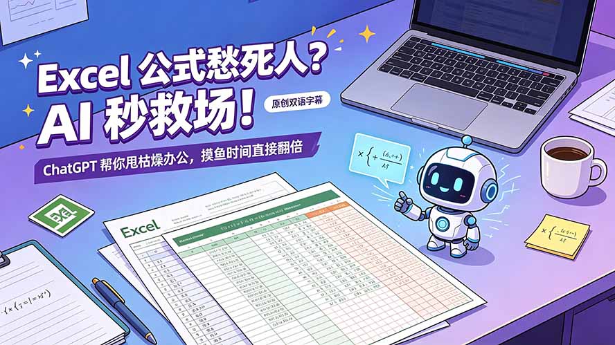(19487期)Excel 公式愁死人?AI 秒救场!ChatGPT 帮你甩枯燥办公,摸鱼时间直接翻倍【原创双语字幕】-宇文网创