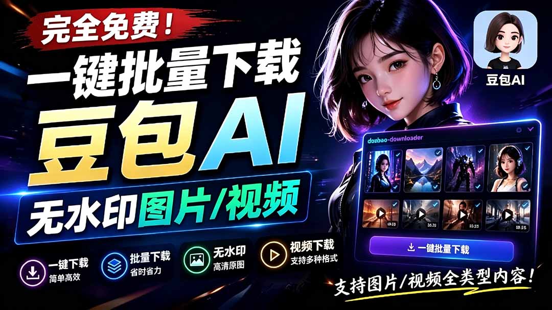 (19355期)Github最新发布!一键批量下载豆包AI无水印图片/视频,简单易用,自动解析提示词,doubao-downloader-宇文网创