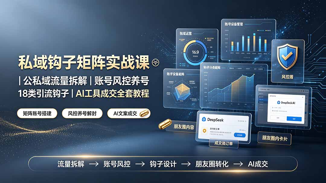 （19321期）私域钩子矩阵实战课〓公私域流量拆解｜账号风控养号｜18类引流钩子｜AI工具成交全套教程-宇文网创