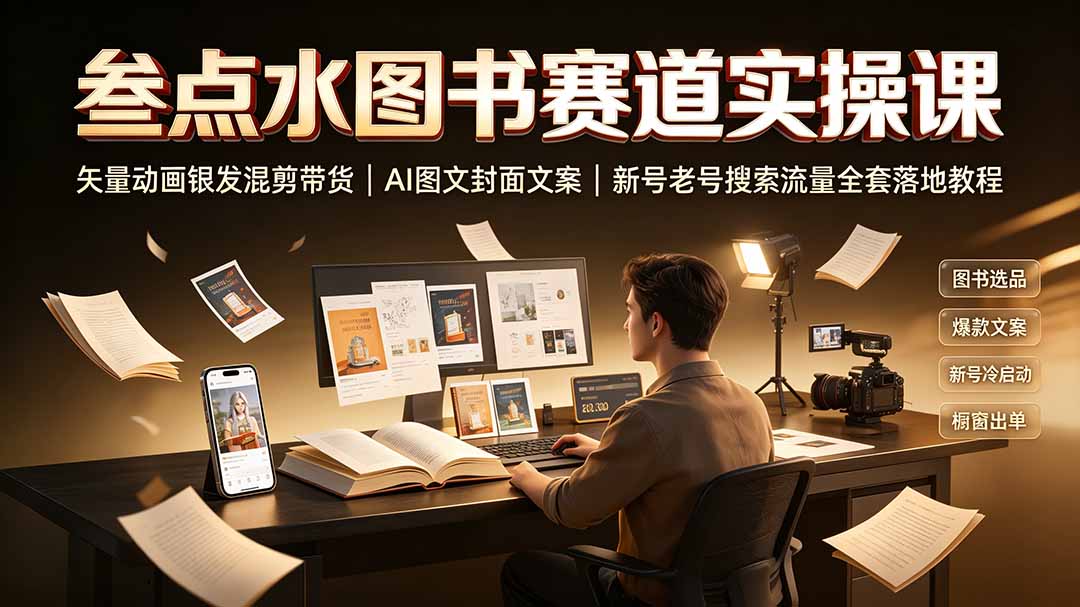 (19613期)叁点水图书赛道实操课|矢量动画银发混剪带货,AI图文封面文案,新号老号搜索流量全套落地教程-宇文网创