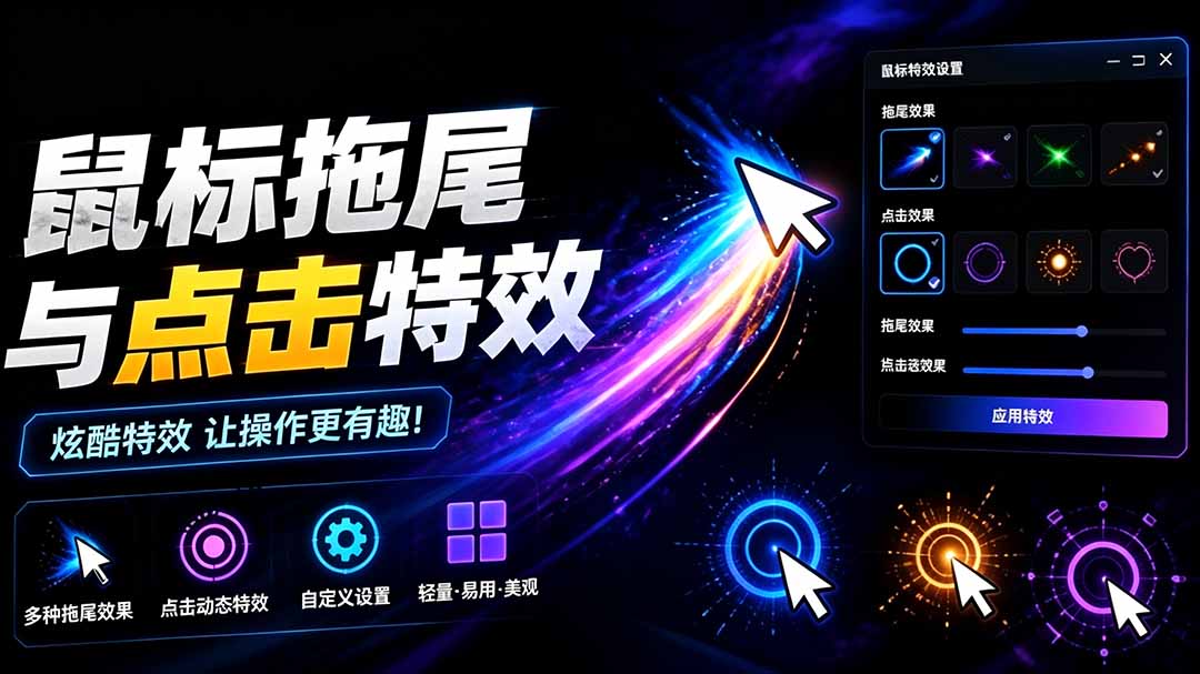 (19356期)Windows特效小工具!一键给你的鼠标添加拖尾与点击动态特效,吾爱出品,免费使用 Mouse Trail-宇文网创