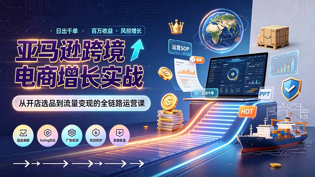 (19308期)亚马逊0-1孵化特训营8期:从注册风控到稳定日出千单实战,规避审核封店风险,标准化执行流程落地-宇文网创