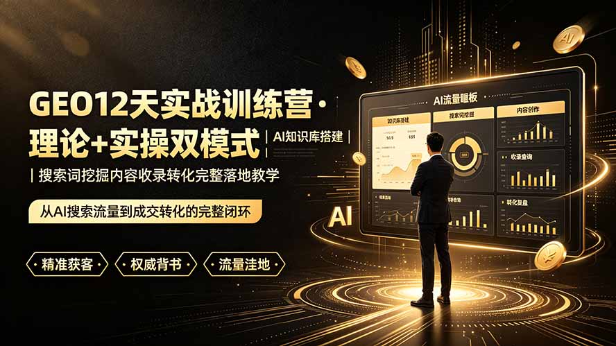 (19277期)GEO12天实战训练营·理论+实操双模式|AI知识库搭建|搜索词挖掘内容收录转化完整落地教学-宇文网创