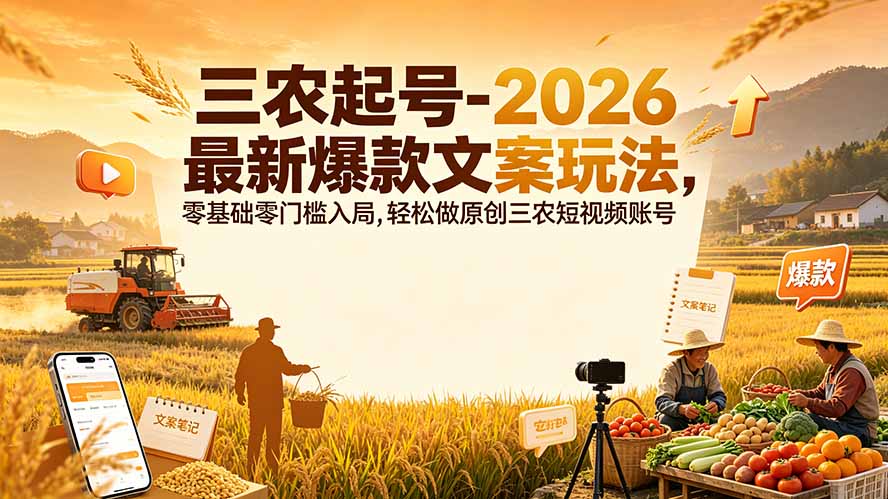 (19537期)三农起号-2026 最新爆款文案玩法,零基础零门槛入局,轻松做原创三农短视频账号-宇文网创