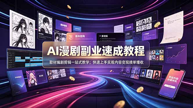 (19157期)AI漫剧副业速成教程,取材编剧剪辑一站式教学;快速上手实现内容变现接单增收-宇文网创