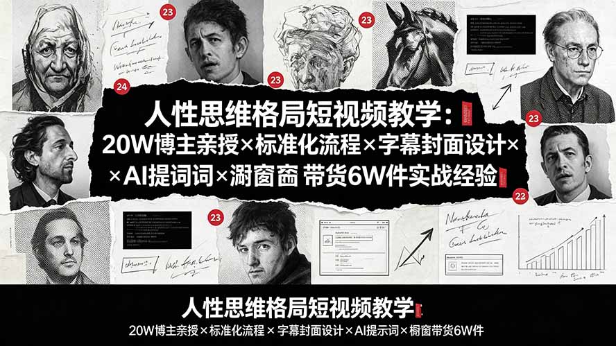 (19538期)人性思维格局短视频教学:20W博主亲授×标准化流程×字幕封面设计×AI提示词×橱窗带货6W件实战经验-宇文网创