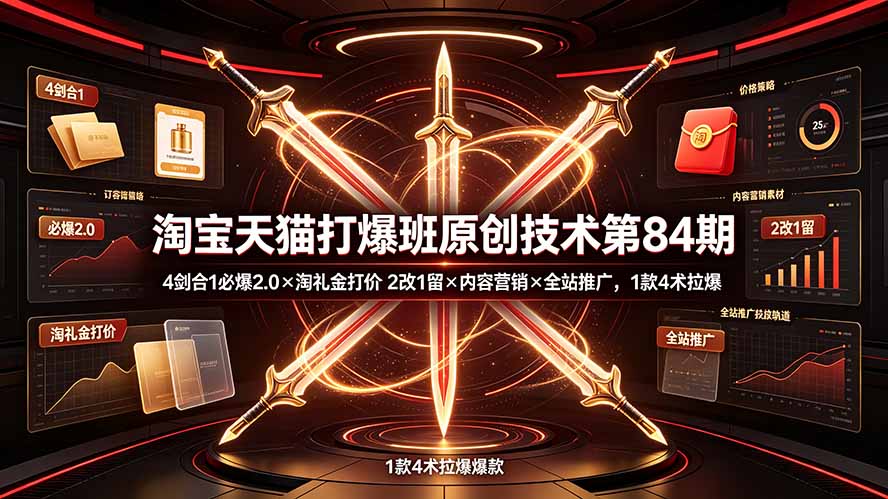 (19428期) 淘宝天猫打爆班原创技术第84期:4剑合1必爆2.0×淘礼金打价×2改1留×内容营销×全站推广,1款4术拉爆-宇文网创