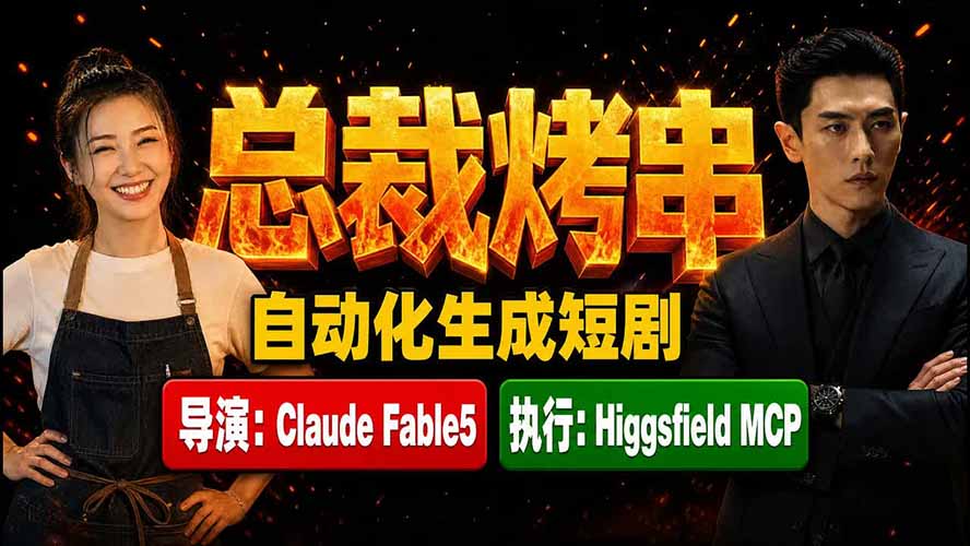 （19541期）《总裁烤串》真人短剧全自动诞生！Claude Fable5 当导演，Higgsfield MCP 执行！-宇文网创
