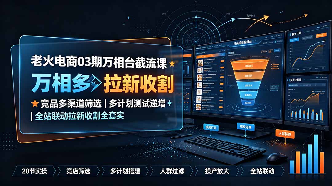 (19431期)老火电商03期万相台截流课:竞品多渠道筛选|多计划测试递增|全站联动拉新收割全套实操教学-宇文网创