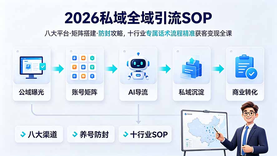 (19248期) 2026私域全域引流SOP|八大平台·矩阵搭建·防封攻略,十行业专属话术流程精准获客变现全课-宇文网创
