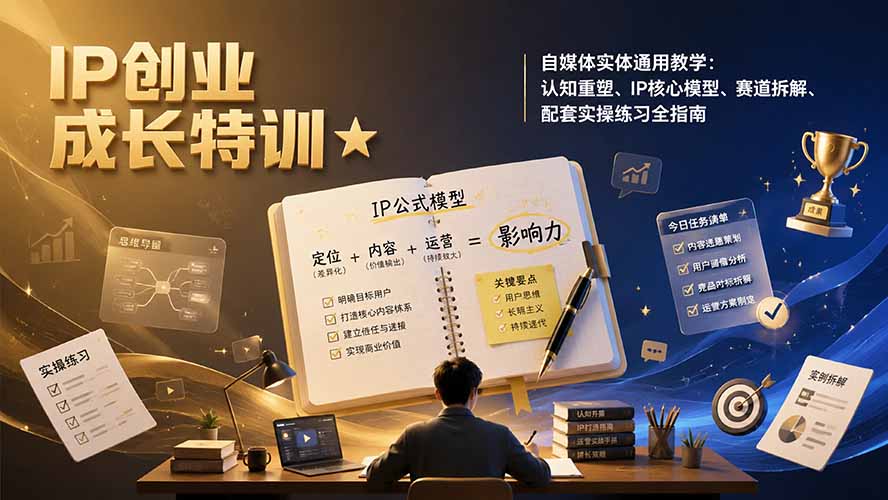 (19567期)IP创业成长特训★自媒体实体通用教学:认知重塑、IP核心模型、赛道拆解、配套实操练习全指南-宇文网创