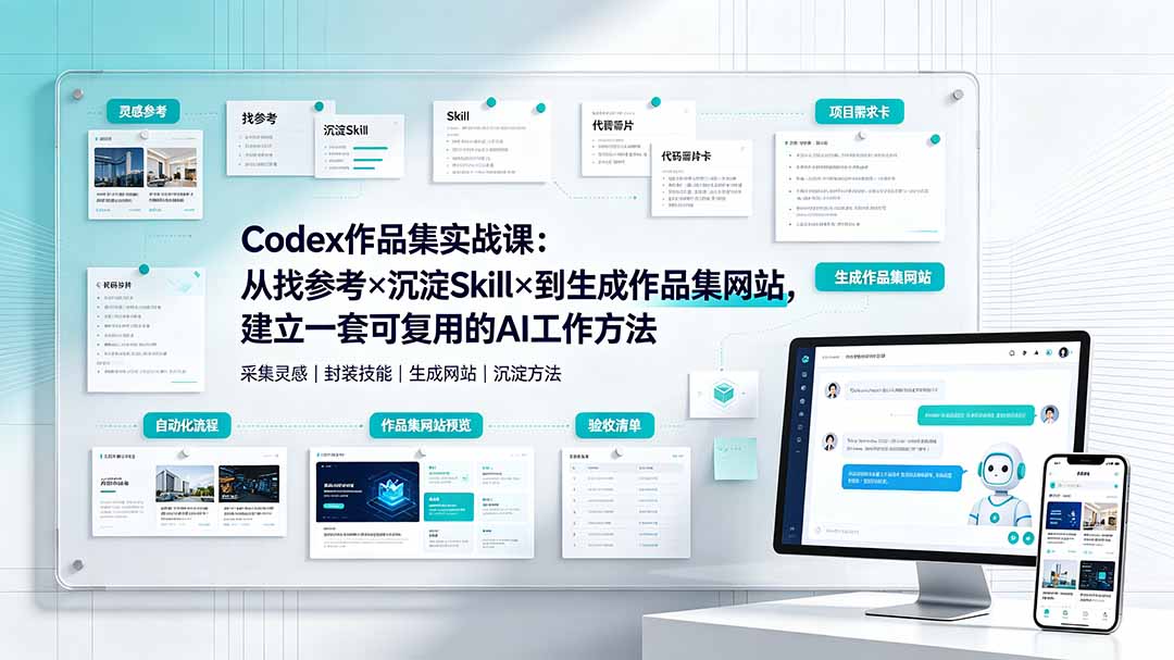 （19361期）Codex作品集实战课：从找参考×沉淀Skill×到生成作品集网站，建立一套可复用的AI工作方法-宇文网创
