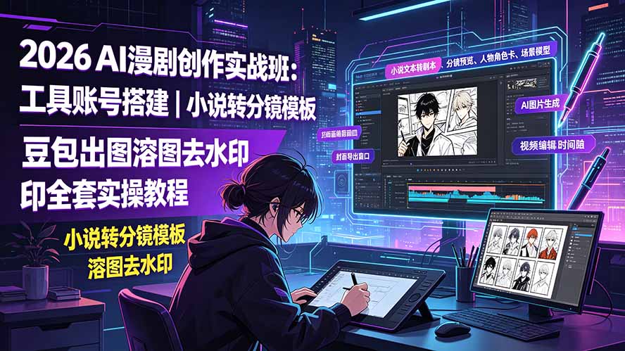 (19433期)2026AI漫剧创作实战班:工具账号搭建|小说转分镜模板|豆包出图溶图去水印全套实操教程-宇文网创