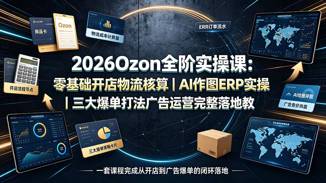 （19400期）2026Ozon全阶实操课：零基础开店物流核算｜AI作图ERP实操｜三大爆单打法广告运营完整落地教程-宇文网创
