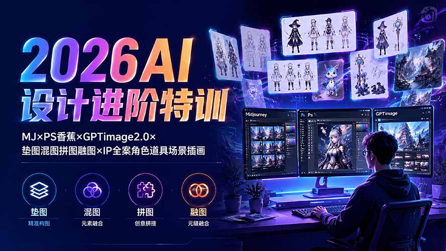 （19569期）2026AI设计进阶特训：MJ×PS香蕉×GPTimage2.0×垫图混图拼图融图×IP全案角色道具场景插画-宇文网创