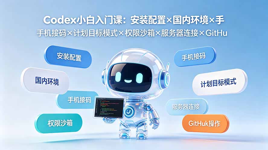 （19402期）Codex小白入门课：安装配置×国内环境×手机接码×计划目标模式×权限沙箱×服务器连接×GitHub操作-宇文网创