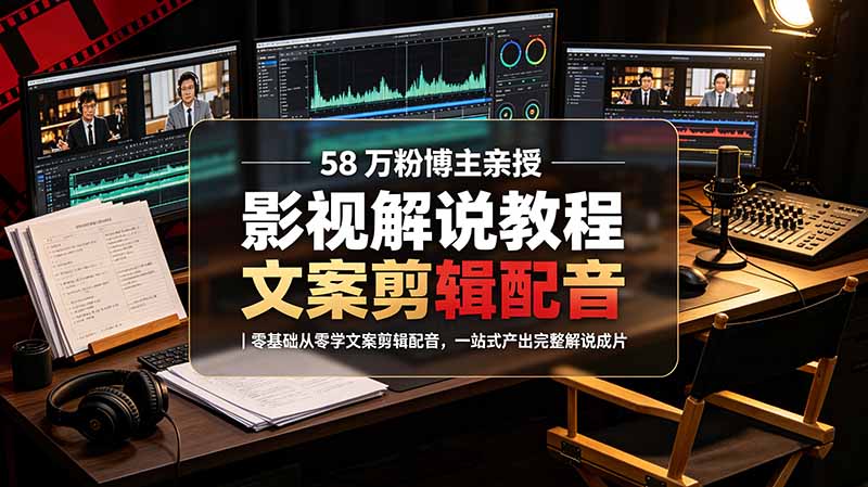 （19160期）58 万粉博主荧幕春秋亲授影视解说教程｜零基础从零学文案剪辑配音，一站式产出完整解说成片-宇文网创