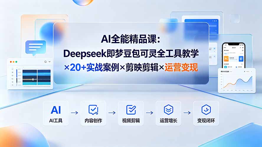 (19278期)AI全能精品课:Deepseek即梦豆包可灵全工具教学×20+实战案例×剪映剪辑×运营变现-宇文网创