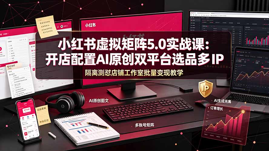 (19521期)小红书虚拟矩阵5.0实战课:开店配置|AI原创|双平台选品|多IP隔离|测怼店铺工作室批量变现实操教学-宇文网创