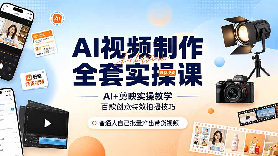 (19200期)AI视频制作全套实操课,多款AI工具搭配剪映教学,百种特效运镜拍摄实操,抖音账号带货运营全覆盖-宇文网创