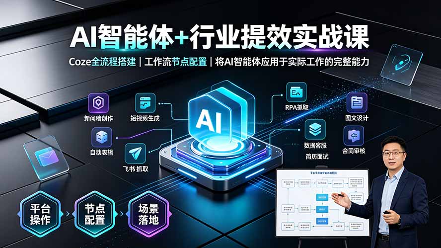 (19281期)AI智能体+行业提效实战课·Coze全流程搭建|工作流节点配置|将AI智能体应用于实际工作的完整能力-宇文网创
