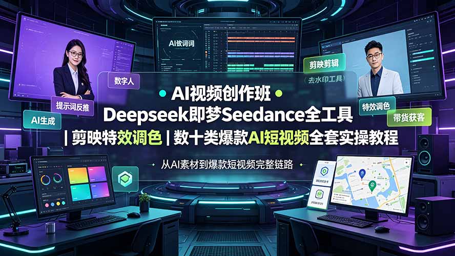 (19454期)AI视频创作班◆Deepseek即梦Seedance全工具|剪映特效调色|数十类爆款AI短视频全套实操教程-宇文网创