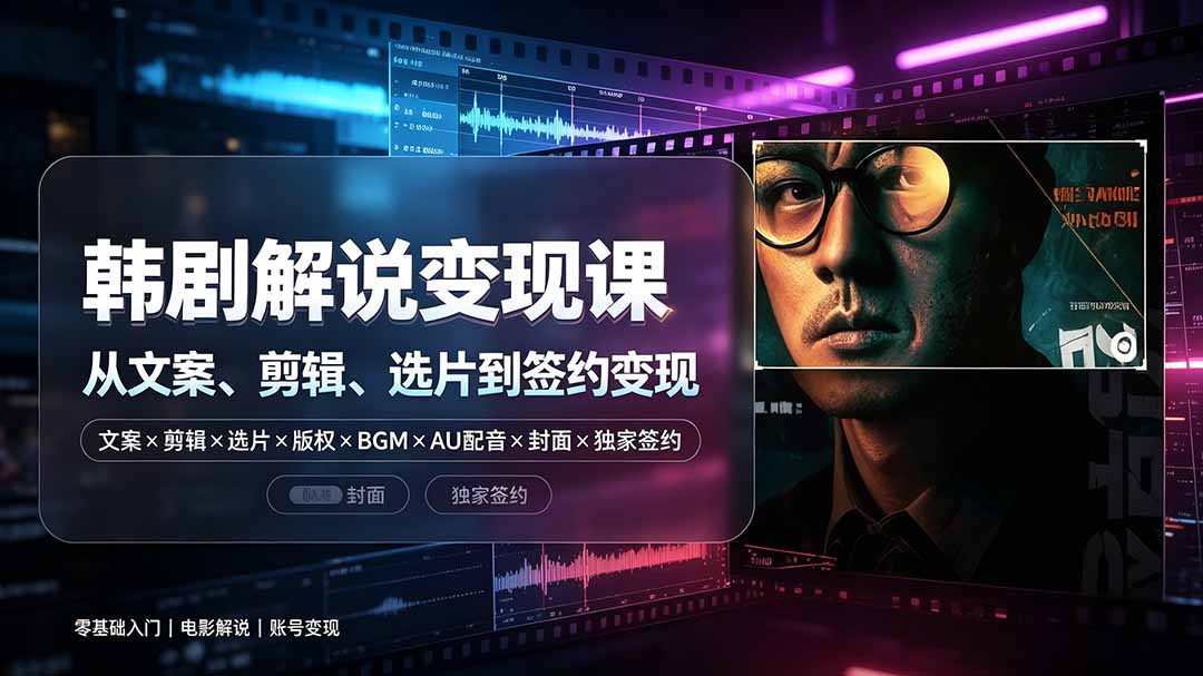 (19438期)抖音270W粉丝博主亲授韩剧解说课:文案×剪辑×选片×版权×BGM×AU配音×封面×独家签约,零基础到变现-宇文网创