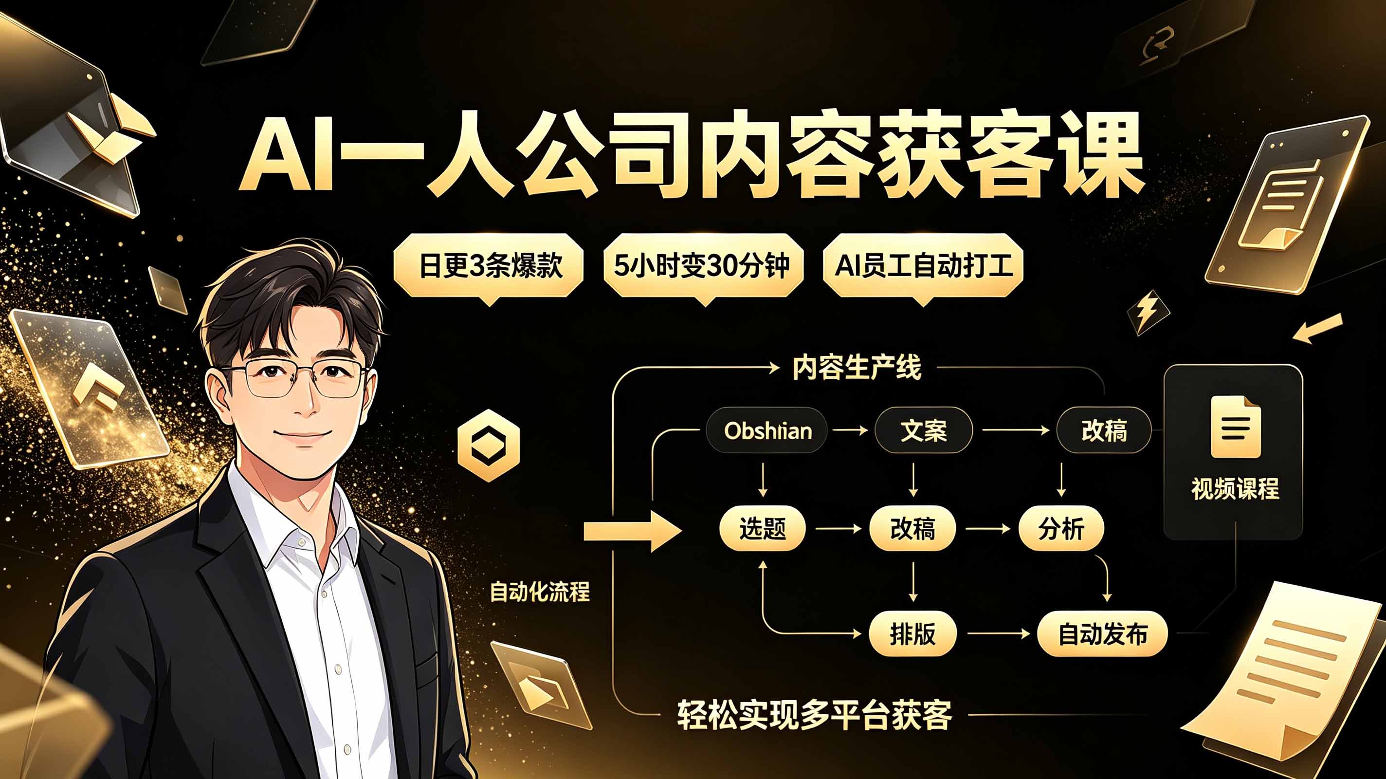 (19387期)AI一人公司内容获客课:日更3条爆款×5小时变30分钟×AI员工自动打工,轻松实现多平台获客-宇文网创