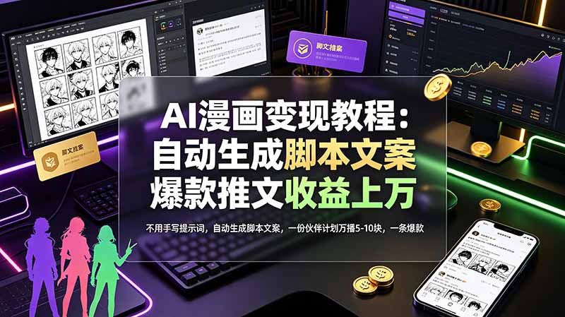 （19170期）AI漫画变现教程：不用手写提示词，自动生成脚本文案，一份伙伴计划万播5-10块，一条爆款推文收益上万-宇文网创