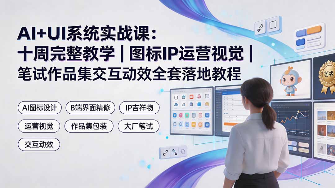 (19378期)AI+UI系统实战课:十周完整教学|图标IP运营视觉|笔试作品集交互动效全套落地教程-宇文网创