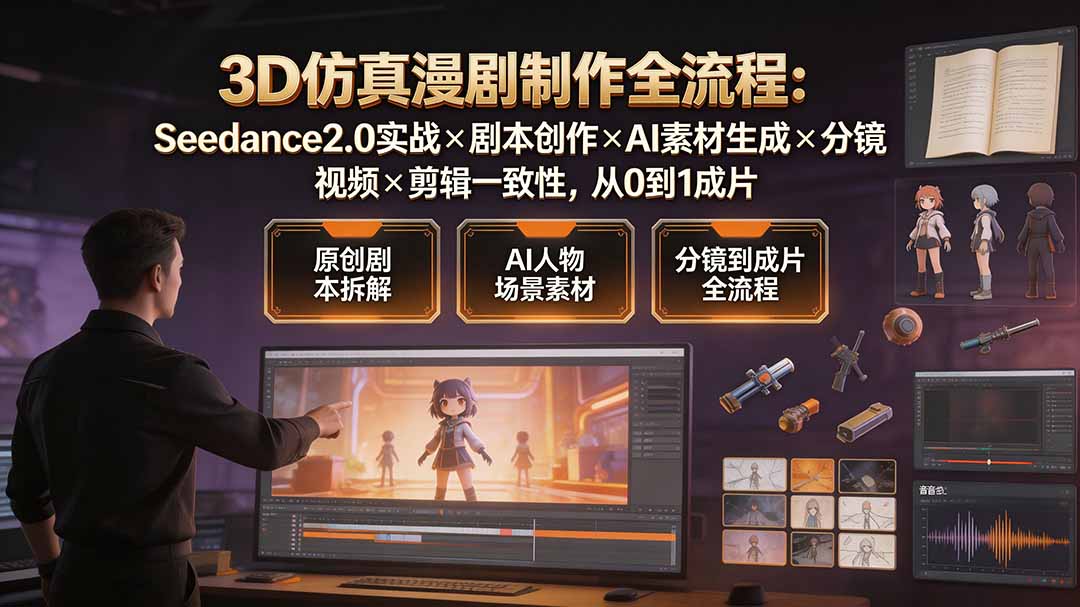 (19341期)3D仿真漫剧制作全流程:Seedance2.0实战×剧本创作×AI素材生成×分镜视频×剪辑一致性,从0到1成片-宇文网创