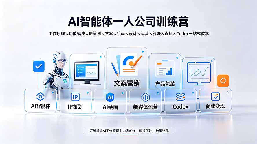 (19502期)AI智能体一人公司训练营:工作原理×功能模块×IP策划×文案×绘画×设计×运营×算法×直播×Codex一站式教学-宇文网创