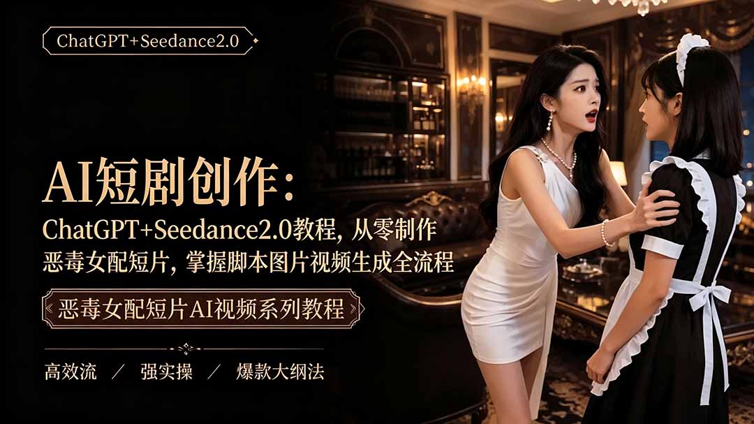 （19545期）AI短剧创作：ChatGPT+Seedance2.0教程，从零制作恶毒女配短片，掌握脚本图片视频生成全流程-宇文网创