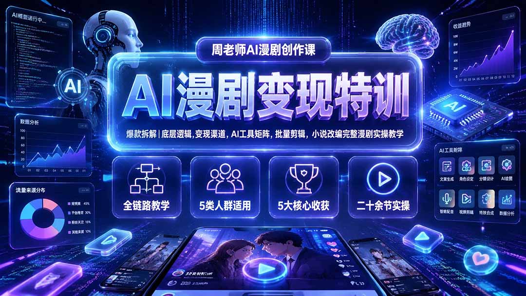 (19633期)AI漫剧变现特训★爆款拆解|底层逻辑,变现渠道,AI工具矩阵,批量剪辑,小说改编完整漫剧实操教学-宇文网创