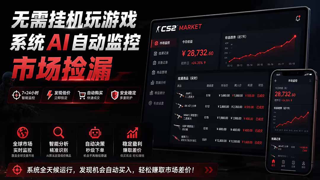 (19555期)系统AI自动监控市场捡漏,不用玩游戏|只需要一部手机|支持任何形式数据验证-宇文网创