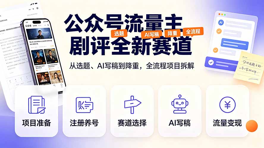 (19348期)公众号流量主剧评全新赛道,从选题、AI写稿到降重,全流程项目拆解-宇文网创