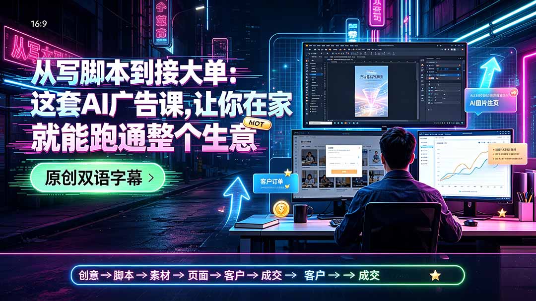 (19318期)从写脚本到接大单:这套AI广告课,让你在家就能跑通整个生意【原创双语字幕】-宇文网创