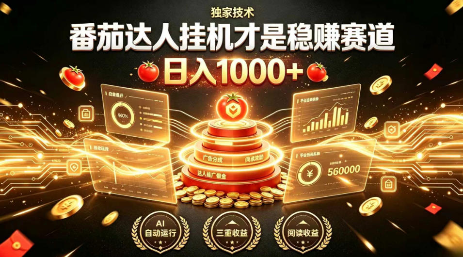 别再瞎找副业！番茄达人挂G才是稳賺赛道，日入1000+，全程傻瓜式操作，可矩阵放大【揭秘】-宇文网创