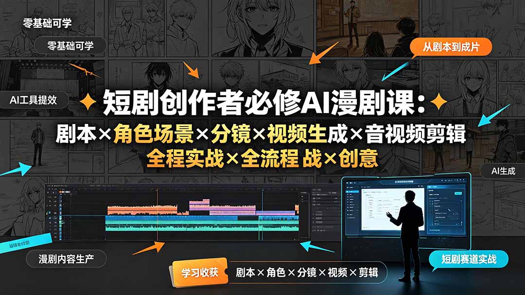(19459期)短剧创作者必修AI漫剧课:剧本×角色场景×分镜×视频生成×音视频剪辑×全流程实战×创意短片拆解-宇文网创