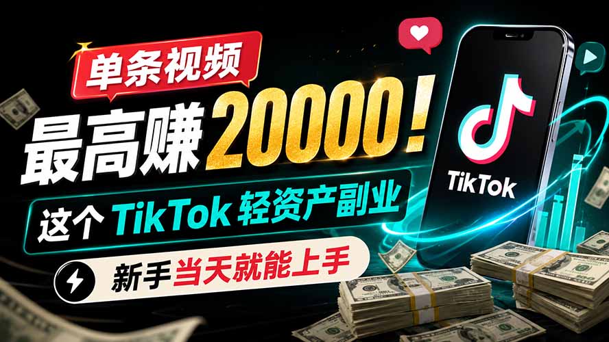 (19457期)单条视频最高赚 20000!这个 TikTok 轻资产副业,新手当天就能上手-宇文网创