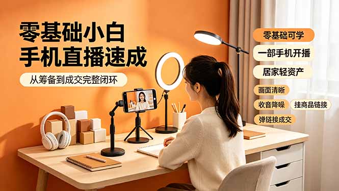 (19231期)零基础小白手机直播速成,从筹备到成交完整闭环,适配苹果安卓系统,解决杂音卡顿留人难问题-宇文网创