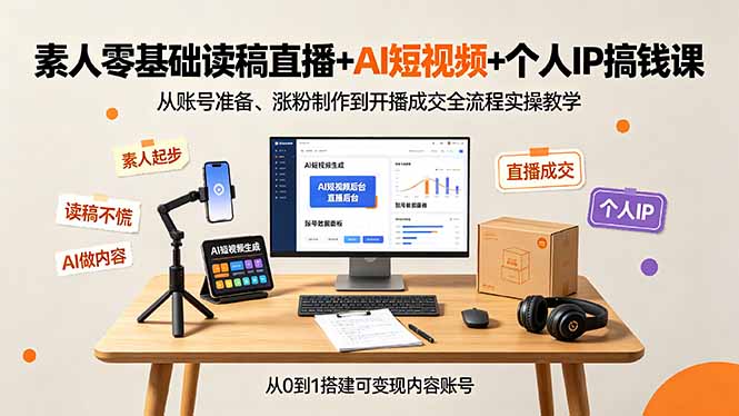 (19232期)素人零基础读稿直播+AI短视频+个人IP搞钱课,从账号准备、涨粉制作到开播成交全流程实操教学-宇文网创