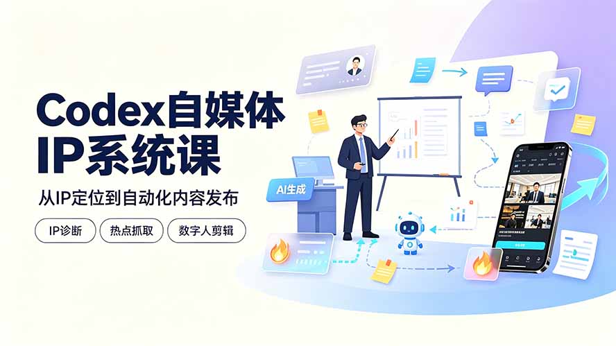 （19258期）Codex自媒体IP系统课：IP诊断/热点抓取/IP蒸馏 Skill，爆款复刻数字人多平台自动发布教程-宇文网创