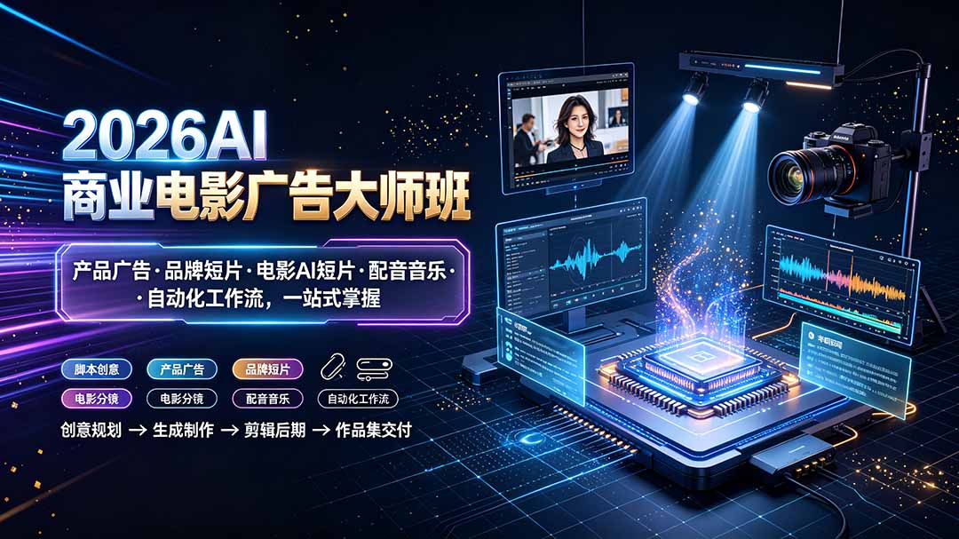 （19303期）2026AI商业电影广告大师班：产品广告·品牌短片·电影AI短片·配音音乐·自动化工作流，一站式掌握-宇文网创